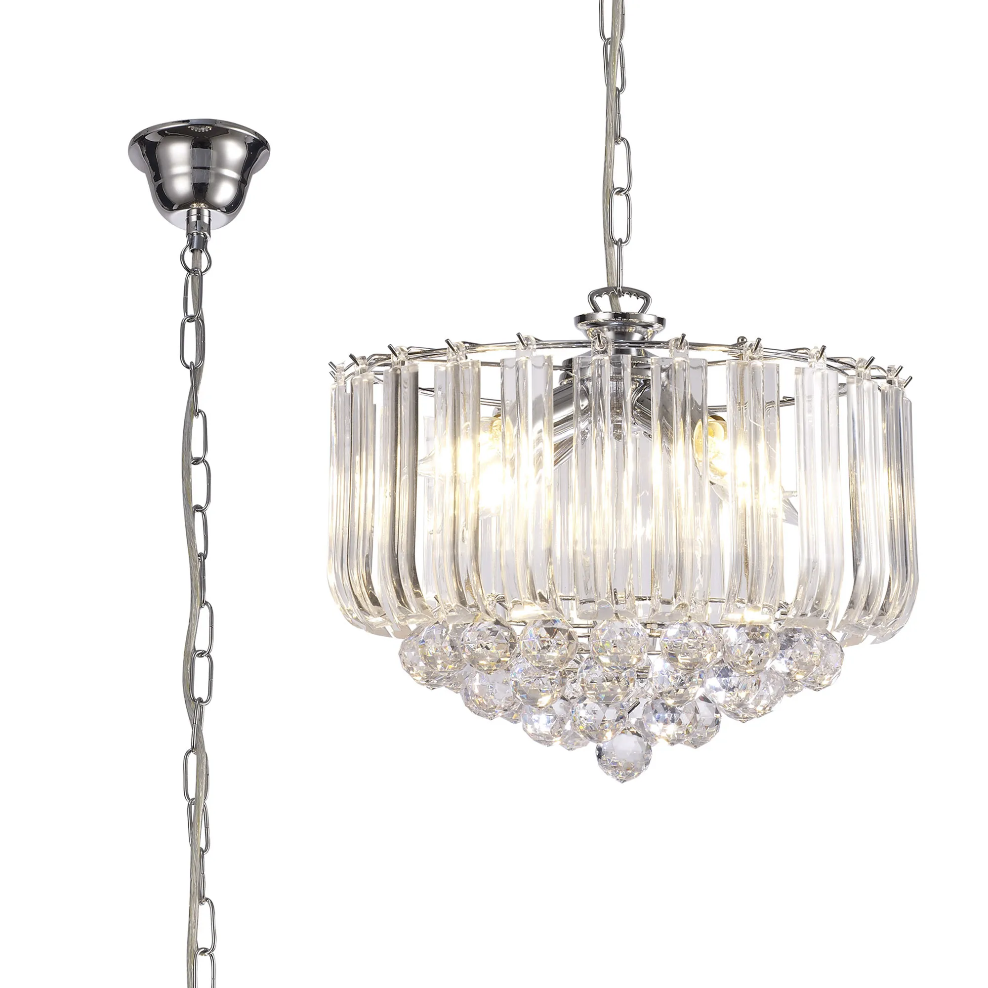 D0419  Lana Pendant 3 Light (Acrylic Drops & Spheres) Polished Chrome